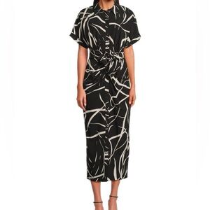 DKNY Black and White Abstract Midi Dress